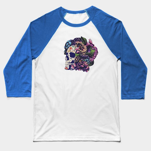 Sugar skull with flowers Baseball T-Shirt by AnnArtshock